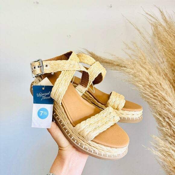 NEW TARGET UNIVERSAL THREAD White Beige Platform Wedge Heel Sandals Slides 7.5 - Picture 5 of 11